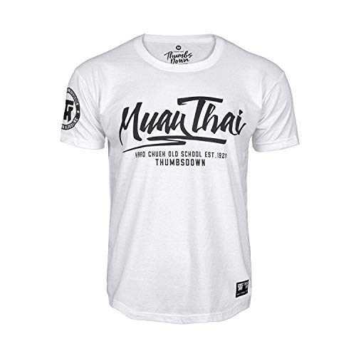 Pulgares Down Muay Tailandés Camiseta kaad chuek. MMA. Gimnasio Entrenamiento. Marcial Artes Informal - Blanco, Medium