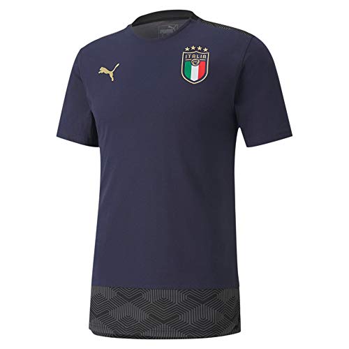 PUMA FIGC Italia - Camiseta informal, azul oscuro/dorado, large