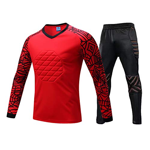 Rayauto - Camiseta acolchada de portero de fútbol para jóvenes y adultos, para hombre, con acolchado de espuma y pantalones de protección gruesos, Asia 3XL Equal to US size XL, Rojo
