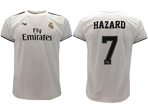 Real Madrid Camiseta de Fútbol Replica Oficial con Licencia Hazard Blanco número 7 en blíster Regalo - Todos Los Tamaños NIÑO y Adulto - 14 años