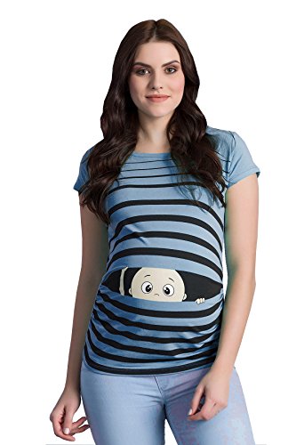 Ropa premamá Divertida y Adorable, Camiseta con Estampado, Regalo Durante el Embarazo - Manga Corta (Azul Celeste, x-Large)