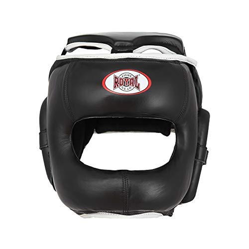 ROYAL FIGHT GEAR Casco protector de cabeza de piel auténtica de calidad profesional para artes marciales y kickboxing – Iron Face Head Guard (talla M)