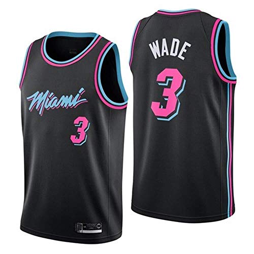Shelfin - Camiseta de baloncesto de la NBA de Miami Heat del número 3 Wade, transpirable, grabada, color Negro D, tamaño Small