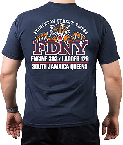 Shirtzshop - Camiseta, diseño de Nueva York City Fire Dept, Tigers South Jamaica Bronx (E-303/L-126), color azul marino azul M