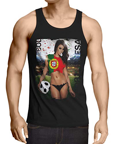style3 La Roja 2021 Chica de Fútbol Camiseta de Tirantes para Hombre Tank Top españa fútbol Spain Negra, Talla:XL, Shirt Länderflaggen:Portugal