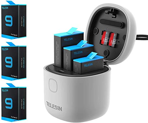 TELESIN AllinBox Cargador y lector de tarjetas SD - Cargador triple para GoPro Hero 9 negro (cargador Allinbox+3 baterías)
