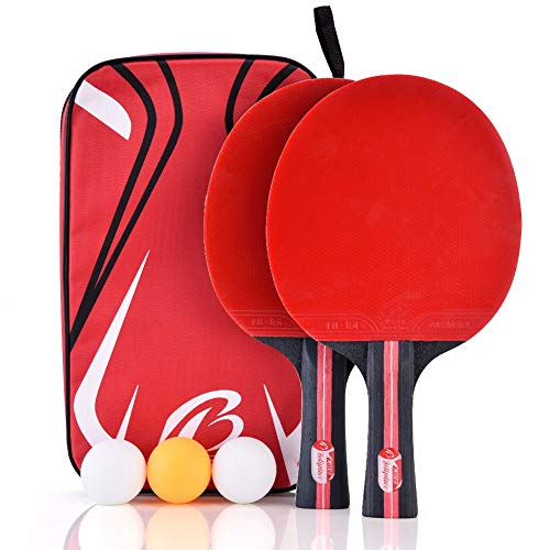 VGEBY1 Paleta de Ping-Pong, Juego de Raquetas de Tenis de Mesa con 3 Bolas 1 Bolsa para Jugadores con empuñadura de Mano Batida, Oficina del Club Deportivo en casa