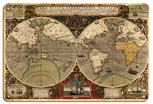 World Expeditions Map – Mapa cartográfico vintage de Jodocus Hondius c.1591-8 pulgadas x 30 cm