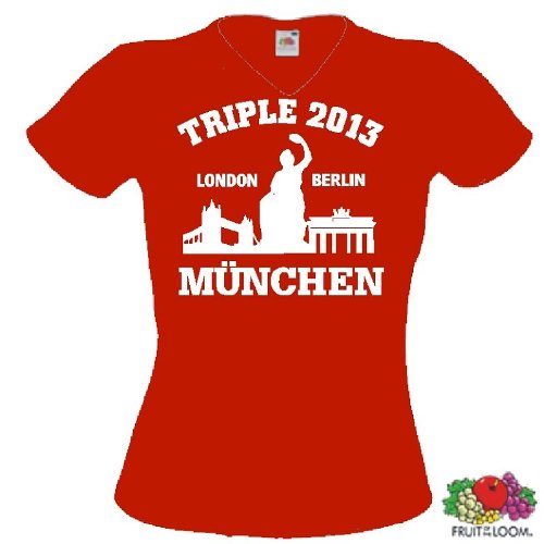 World of Camiseta para mujer Camiseta de Múnich Triple Sieger XS – XXL Rojo rojo Talla:small
