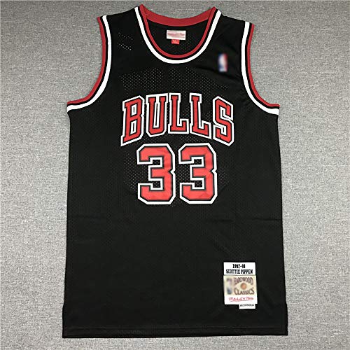 YZQ Uniformes De Baloncesto para Hombres, Chicago Bulls # 33 Scottie Pippen NBA Basketball Jerseys Sin Mangas Camisetas Vestidos Casual Deportes Tops,Negro,XL(180~185CM)