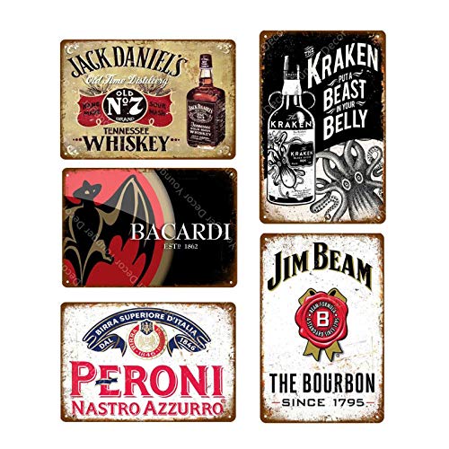 5 uds, placa de whisky de cerveza Vintage, letrero de metal Retro, letrero de chapa para hombre, bar, pub, publicidad, decoración de pared, 20x30cm