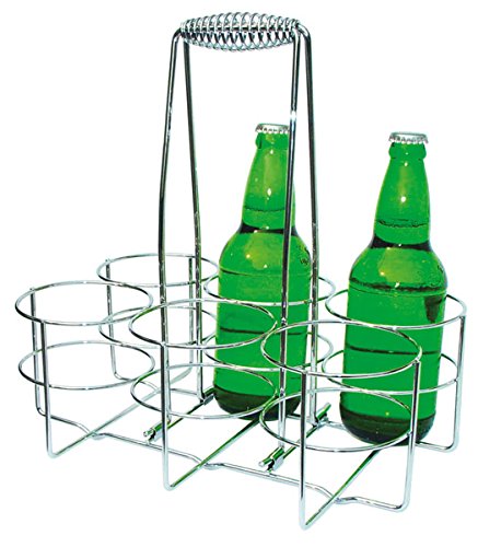APS Porta botellas - portabotellas, cesta de botellas, recipiente para botellas, para 6 botellas, anillo Ø 9,5 cm, 21,5 x 32 cm, altura: 33 cm, de metal cromado