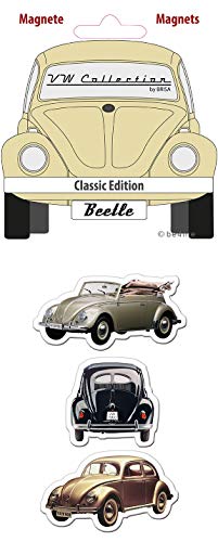 Brisa VW Collection - Volkswagen Escarabajo Coche Beetle Juego de 3 Imanes para Tablón de anuncios, Decoración Magnética para Nevera como Idea de Regalo/Souvenir (Edición Clásica/Beige)