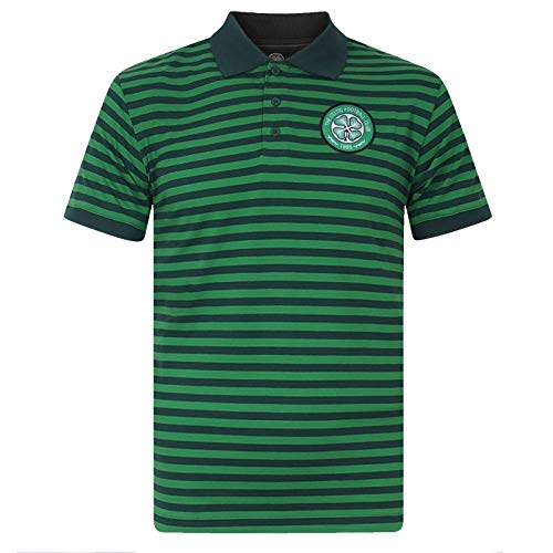 Celtic FC - Polo Oficial para Hombre - A Rayas - De Hilos jaspeados - Verde - M