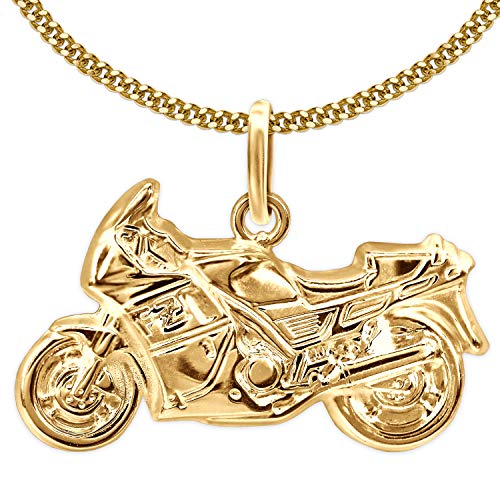 Clever - Juego de joyas dorado, colgante de moto 23 x 13 mm moldeable, oro 333 y cadena chapada en oro de 50 cm