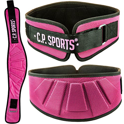 C.P. Sports - Cinturón profesional ultraligero, color negro y rosa, para hombre y mujer, cinturón de entrenamiento para fitness, culturismo, entrenamiento de fuerza (90-108 cm)