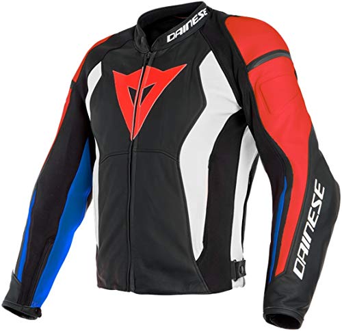 Dainese - Chaqueta de moto con protectores Nexus de piel para hombre, color negro, rojo, blanco y azul 54 L