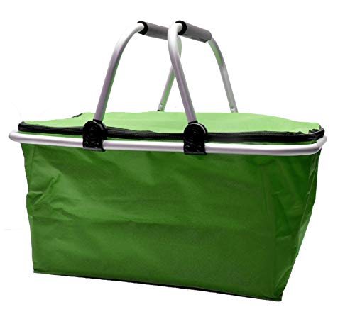 e-Best Cesta de la compra térmica con asas acolchadas, aislante, bolsa isotérmica, cesta de pícnic, bolsa térmica, nevera plegable, color verde