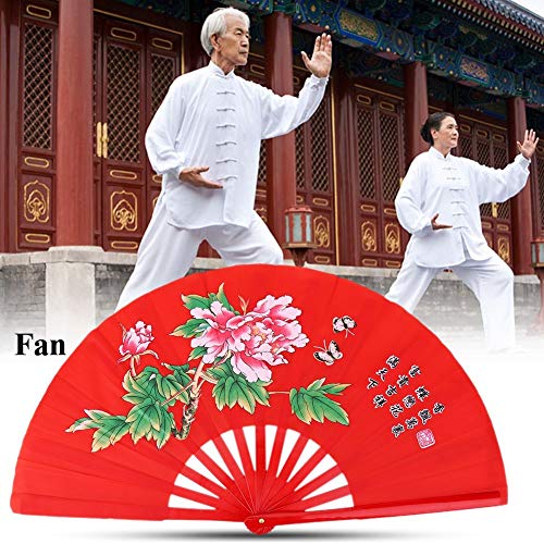 Fan de la Danza - Tai Chi Artes Marciales de Kung Fu del Ventilador de bambú Seda Mano Derecha Wushu Formación Danza Pratice (Color : Red)