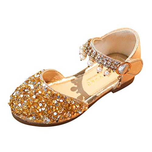 HLIYY Toddler - Zapatos de bebé para niña, para fiestas de princesa, baile en la sala de baile, tango danza latino; zapatillas de princesa, zapatos de piel, Dorado (dorado), 35 EU