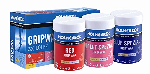 Holmenkol 3 x Loipe Grip Wax Cera para esquís, Unisex Adulto, Multicolor, 3X 45 Gramm