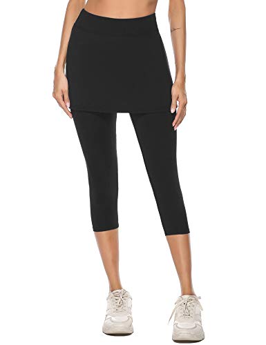 iClosam Pantalones de Falda de Tenis y Golf para Mujer Falda Deportivo con Bolsillos Tela Elástica（XL,Negro）