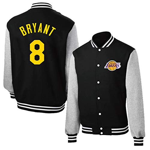 JUQI Lakers 24# Black Mamba Kobe Bryant Chaqueta de béisbol, Camisa de Camiseta de Baloncesto Unisex de Los Ángeles, Camisa de Moda de Manga Larga (S-XXXL) 8black-XXXL