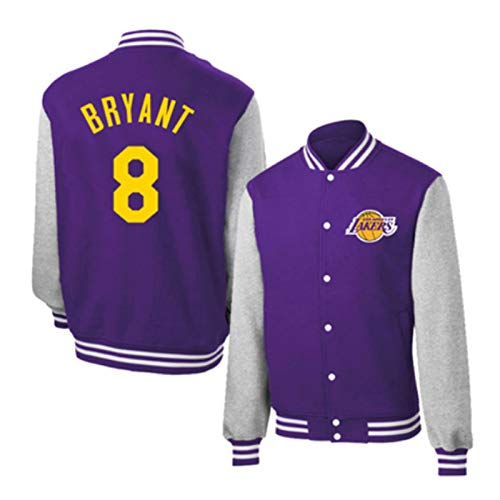 JUQI Lakers 24# Black Mamba Kobe Bryant Chaqueta de béisbol, Camisa de Camiseta de Baloncesto Unisex de Los Ángeles, Camisa de Moda de Manga Larga (S-XXXL) 8purple-M