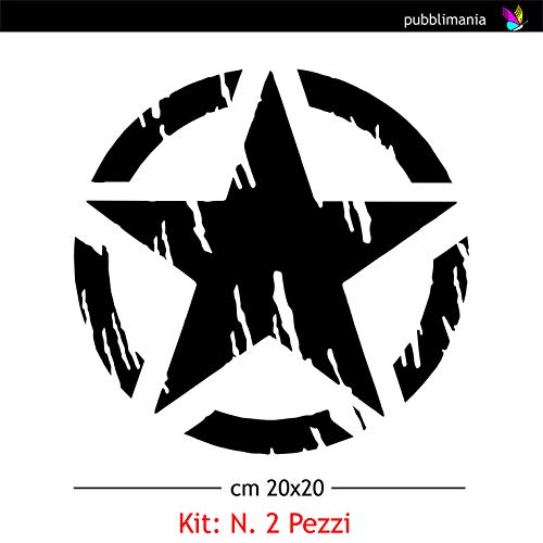Kit de 2 pegatinas de estrella militar, 21 x 21 cm, para coche, Jeep Renegade, moto, todoterreno, 4 x 4 cm, para laterales o capó (negro)