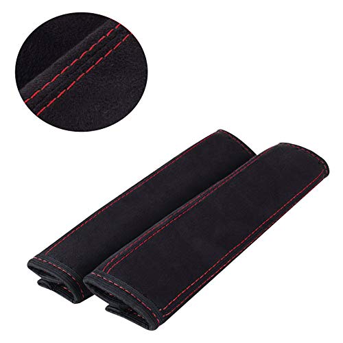L&P Car Design GmbH A131 - 2 protectores de cinturón de coche de microfibra suave para el hombro y el hombro en negro (2 unidades de color negro con costuras rojas)