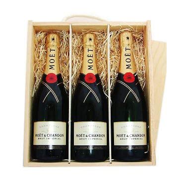 Moët & Chandon Brut Imperial Champagne NV 3 x 75cl in a Wooden Box (Case of 3)