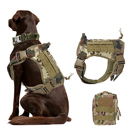 nobrand Arnés de perro táctico militar arnés de perro de trabajo chaleco Molle chaleco de entrenamiento ajustable Patrol K9 arnés con asa y una bolsa MOLLE. (M, CP camuflaje)