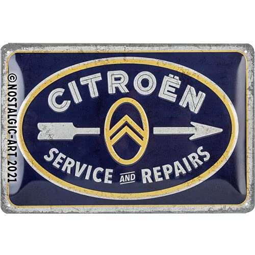 Nostalgic-Art Cartel de Chapa Retro Citroen – Service & Repairs – Regalo para Aficionados a Coches, metálico, Diseño Vintage Decorativo, 20 x 30 cm