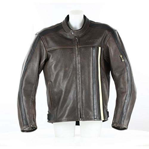 RIDER-TEC - Chaqueta de piel para moto, estilo retro, color marrón-beige, elegante y seguridad, protección incluida, homologada CE, talla L