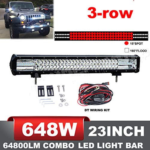 RUILITECH 108x6W LED Light Bar Beam Combo Work 23 pulgadas 12v 24v 3-Row 648W IP68 para vehículo todoterreno 4WD 4x4 impermeable con + Kit de cableado