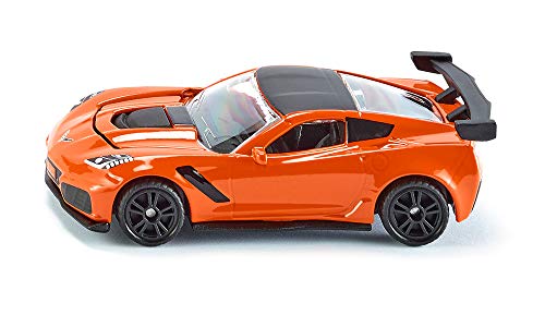 SIKU 1534, Chevrolet Corvette ZR1, Naranja/Negro, Apertura de capó, Vehículo de juguete para niños