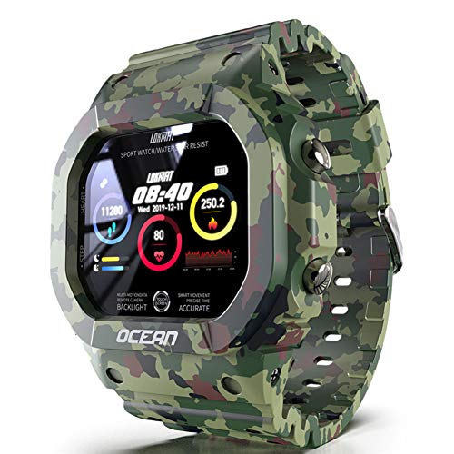 Smart Sport Military Watch IP68 Reloj de Pulsera Cuadrado de Camuflaje Bluetooth Impermeable con Monitor de Ritmo cardíaco/sueño Contador de Pasos Calorías Relojes electrónicos multifunción