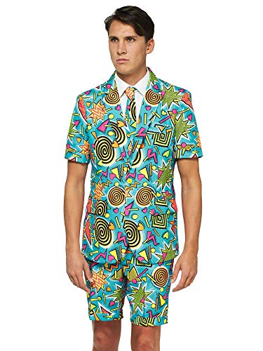 Suitmeister - Traje de fiesta de verano para hombre con estampados divertidos - Incluye pantalones cortos, chaqueta de manga corta y corbata - azul - X-Large