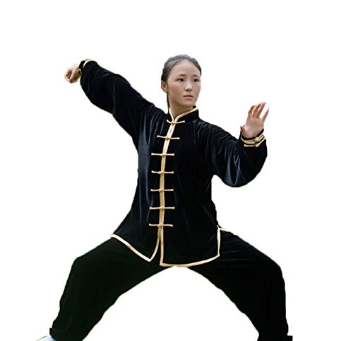 Tai Chi Uniform Plus Velvet Keep Warm Ropa De Tai Chi Transpirable Ropa De Kung Fu Qi Gong Ropa De Artes Marciales Ropa De Rendimiento Grupal Otoño Invierno Estilo,Black2-L