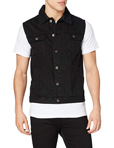 Urban Classics Denim Vest Chaleco, Negro (blackraw 12), Small para Hombre