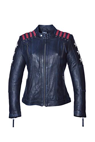 Urban Leather Chaqueta Moto Mujer con Protecciones, Cazadora Moto Mujer Rising Star, Chaqueta Piel Moto con Protecciones CE Para Hombros, Codos y Espalda, Azul Marino, 3XL (UR-446)