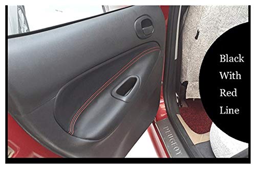Vernacular 4 unids Microfibra Cuero Interior Puerta Panel de la Puerta Cubierta Ajuste para Peugeot 206 Citroen C2 (Color Name : Black with Red Line)