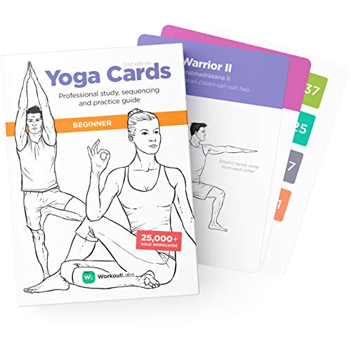 WorkoutLabs Tarjetas plásticas de Yoga con Lengua sánscrito para Principiante Estudio Visual, secuenciación de Clases, práctica con posturas, Ejercicios de respiración y meditación