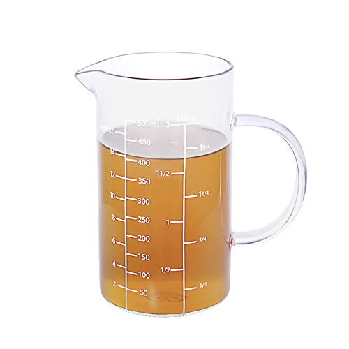 77L Vaso medidor, Taza de medición de cristal [manija aislada, canalón en forma de V], taza de medición del alto vidrio de borosilicate de para la cocina o el restaurante, 500 ML (0,5 L, 2 Cup)