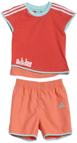 adidas Conjunto Baby Niña Camiseta + Short Rojo-Coral - 80 (9-12 meses)