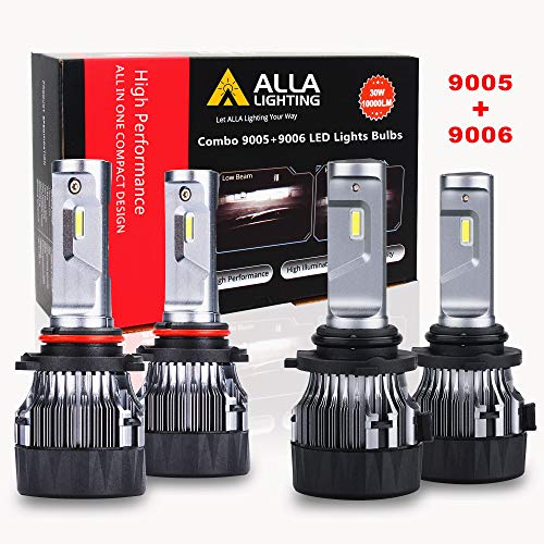ALLA Lighting S-HCR 9005 9006 Combo de bombillas LED de 10000 lm Xtremely Super Bright HB3 HB4 de repuesto, 6000K ~ 6500K xenón blanco (4 paquetes, 2 juegos)