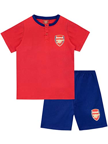 Arsenal F.C. conjunto de pijama, parte superior con un cómodo botón en el cuello y manga corta y pantalones cortos elásticos para niño [7-8 años] [Multicolor]