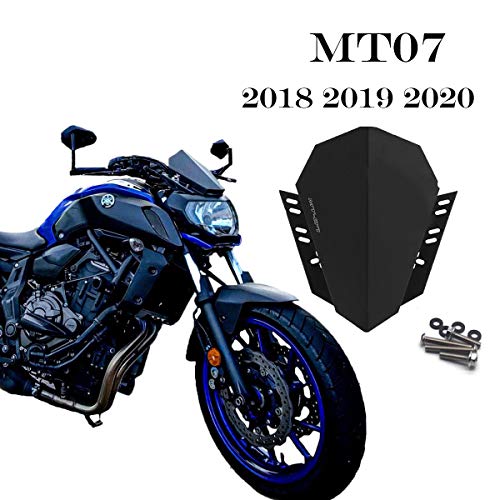 Atlants Cúpula moto Yamaha MT07 FZ07 2018 2019 2020 - Parabrisas motocicleta de acero inoxidable - Cortavientos aerodinámico para moto Naked – Pantalla delantera para moto