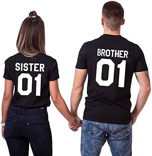 Couple Pareja T-Shirt Set Brother Sister - 1x Camiseta Hombre Negro M