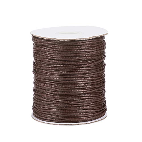 Craftdady Cuerda de algodón encerado trenzado de 1,5 mm, cuerda de hilo de imitación de cuero con carrete para manualidades, collar, pulsera, joyería, color marrón